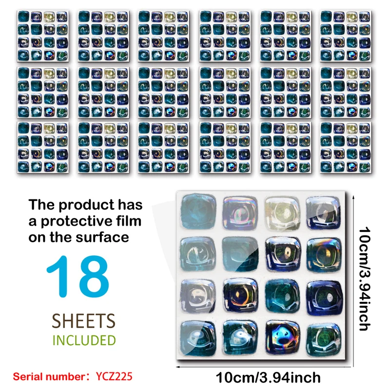 225 Bright Colorful Tile Mosaic Sticker 3d Waterproof Bathroom Glass Muursticker Wall Oil Proof Kitchen Decor Fayans Stickers W220 - Цвет: 225