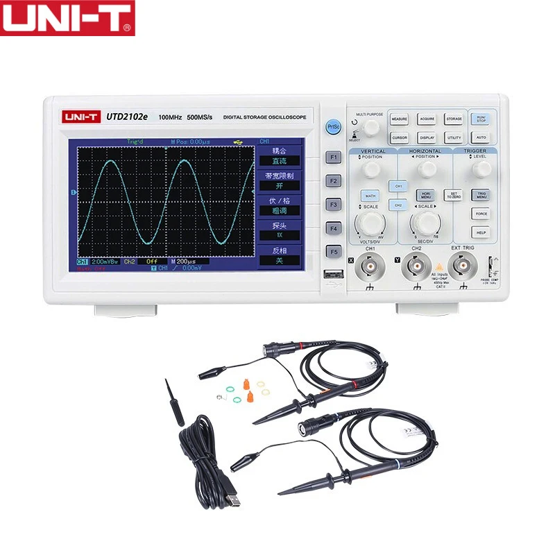 UNI-T utd2102e duplo-canais display digital osciloscópio 500msa/s tela colorida alta precisão 7 Polegada 800 × 480 handheld ue/reino unido/eua