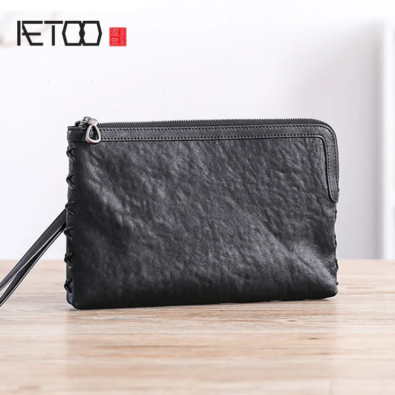 AETOO мягкая кожаная сумка мужская большая Вместительная деловая сумка-конверт для