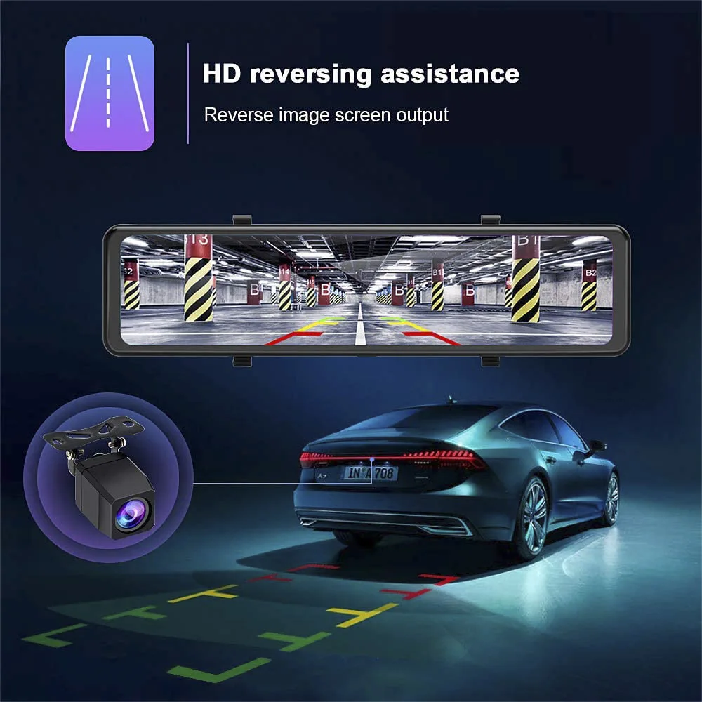 HGDO E466 12'' 4K 2160P Dash Cam Rear View Mirror Reverse Camera GPS Track Video Recorder Sony IMX415 Car DVR Auto Registrar