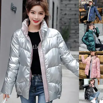 

Woman Parkas Autumn Winter Coat Women Cotton Liner Glossy Stand Collar Warm Woman Jacket Down Coat Plus Size Coat femme veste