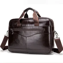 Men's Genuine Leather briefcase vintage man 14'' laptop bag Handbags Crossbody Bags office bags for men Bussiness Briefcase