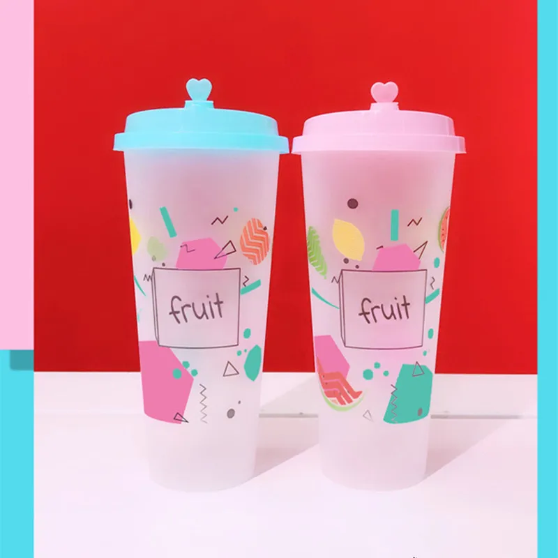 

50pcs 90 caliber creative frosted transparent disposable cold drink cup 500ml 700ml juice beverage packaging cups with lid
