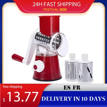 

Multifunction Vegetable Mandoline Slicer Chopper Fruit Cutter Cheese Shredder Rotary Drum Grater 3 Stainless Steel Blades