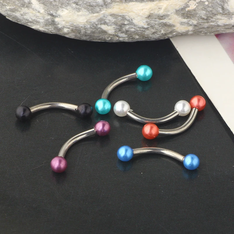 16G Stainless Steel Pearl Eyebrow Piercing Jewelry Helix Daith Earrings Lip Septum Ring Studs Banana Barbell Body Jewelry Kit