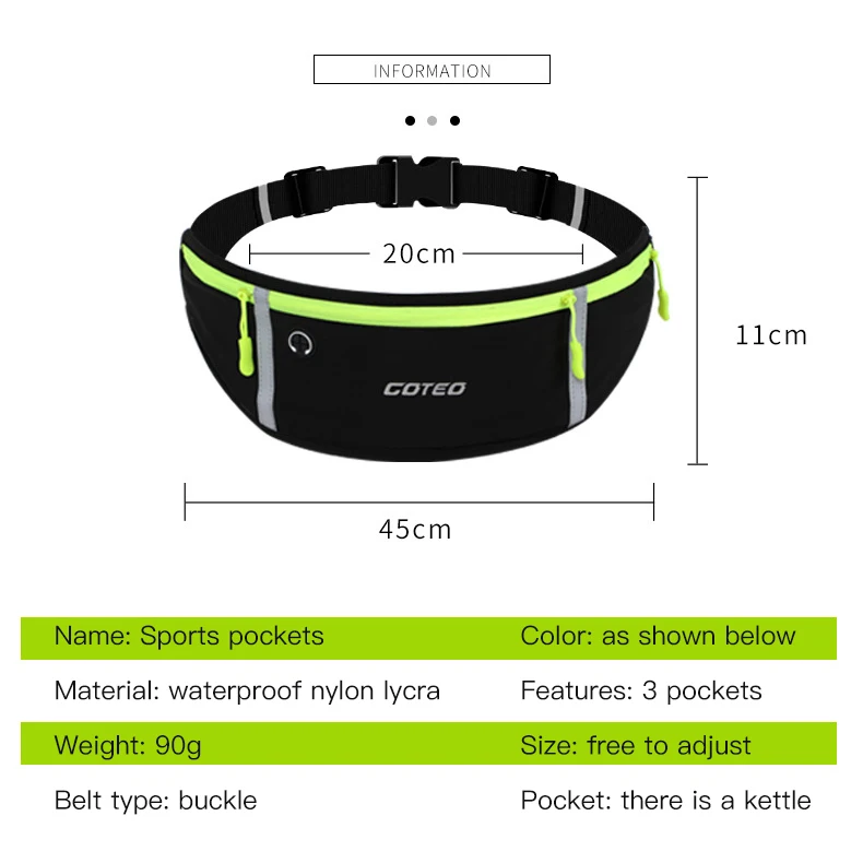 Waterproof Running Waist Bag Outdoor Cycling Sports Waist Pack with water bottle Holder Jogging Climbing Fishing Waist Belt Bag