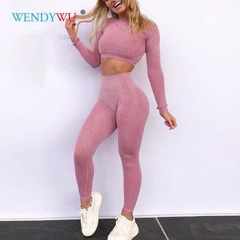 

Seamless Yoga Suit 2 piece Sports Shirts Crop Top Seamless Leggings Sport Set Gym Clothes Fitness Tracksuit Workout Set Femme