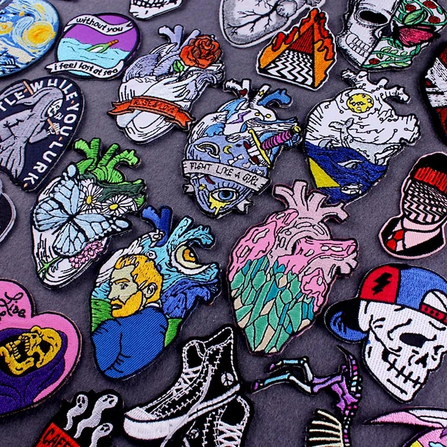 Gem Heart Sticker Embroidered Patches Clothing Badges Hippie Red Heart  Human Organs Patch Iron on Patches