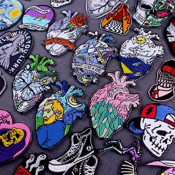 

DIY Heart/Embroidery Patch Van Gogh Embroidered Patches For Clothing Iron on Patches On Clothes Stripe Punk Patch Sticker Custom
