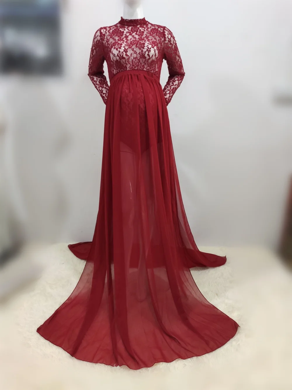 Fancy Lace Maternity Dresses For Photo Shoot Sexy Split Side Pregnancy Dress Maxi Gown Long Pregnant Women Photography Prop 2020 (7)