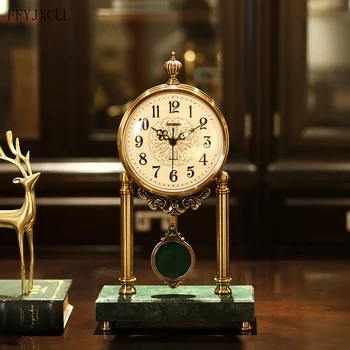 

High-end light luxury European swing clock table clock living room large desktop clock American silent pendulum clock home decor