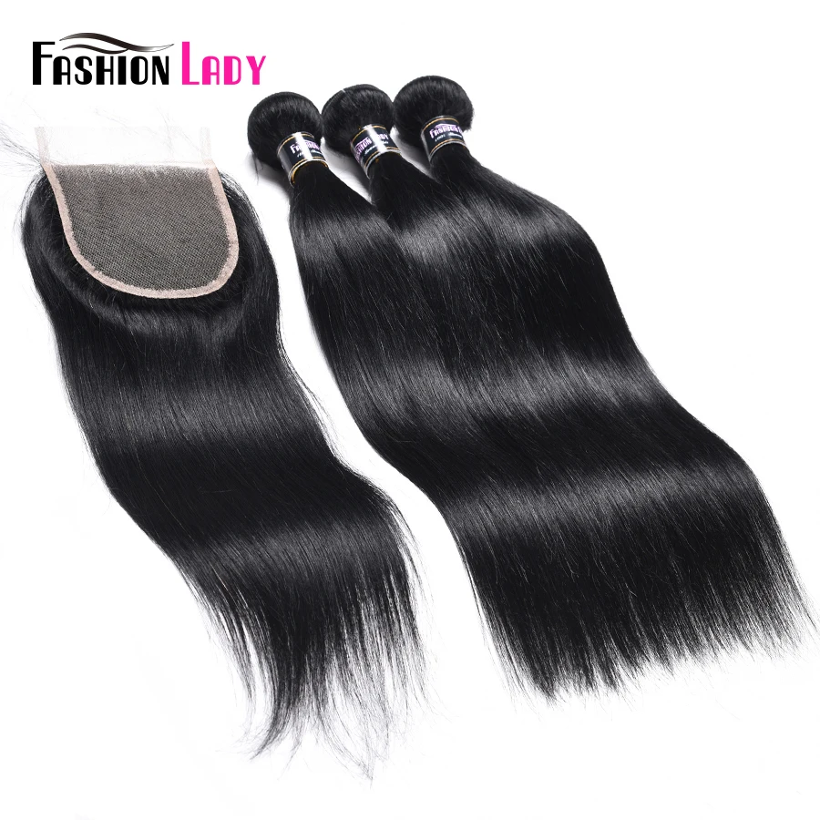 Lowered Bundles Closure Human-Hair Black Straight Fashion Pre-Colored Malaysian with Lace 1--Jet gzL09lYO