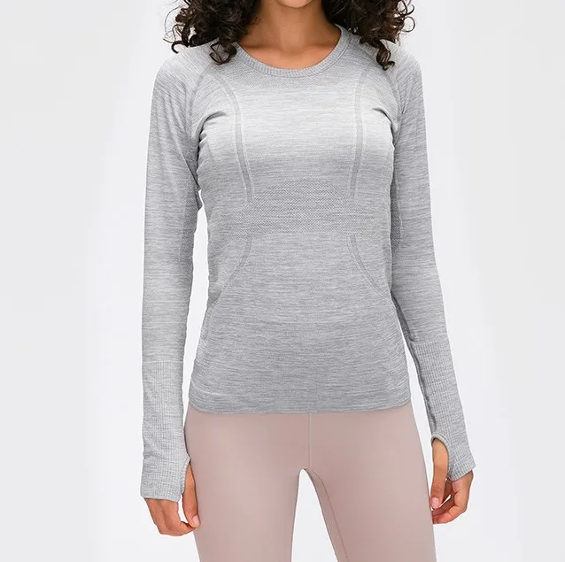 Хорошее качество, Женский Топ с длинным рукавом для йоги, фитнеса, тренировок, спортзала, спортивная одежда, активный топ для бега - Цвет: light gray top