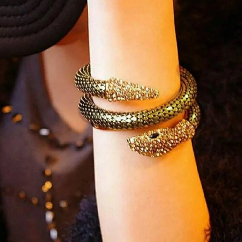 Women Punk Alloy Plated Brown Gold Silver Open Crystal Snake Bracelet Adjustable Animal Hand Accessory Multi-layer Creative Gift | Украшения