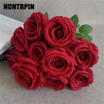 

10 Heads Artificial Rose Bouquet Simulation Floral Decor Home Office Table Centerpiece Fake Rose