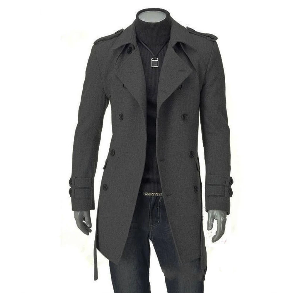 

Helisopus New Men's Winter Jacket Coat Turn-down Collar Double Platoon Buckle Men Long Coat With Belt Woolen Trench Jacket