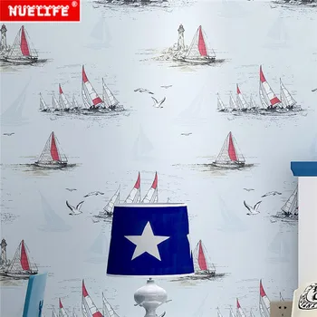 

Children's room wallpaper boy girl Mediterranean style sailing pattern cartoon little star environmental protection wallpaper