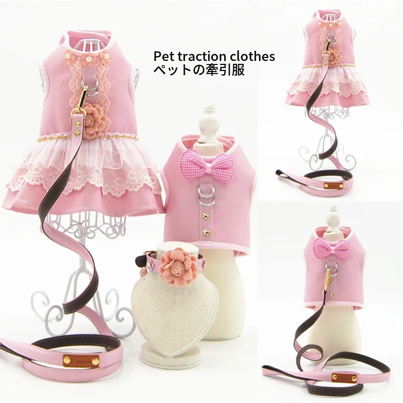 

2019 Autumn And Winter New Style Pink Leather Coat Pet Clothes Couples Breathable Warm Nursing Traction Suit
