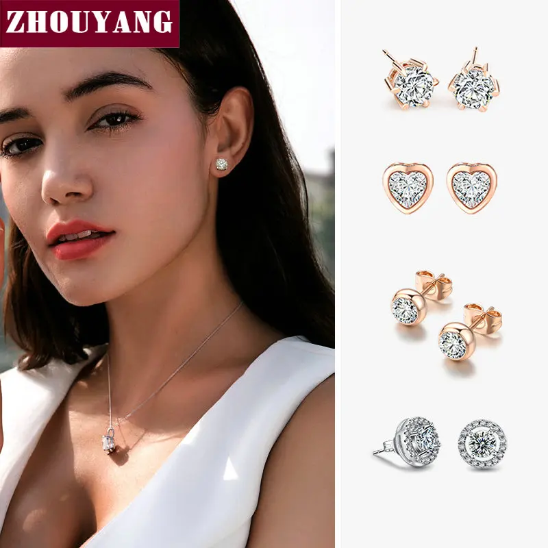 

Stud Earring For Women 27 Style Classic Cubic Zirconia Wedding Rose Gold Color & Silver Color Fashion Jewelry E035