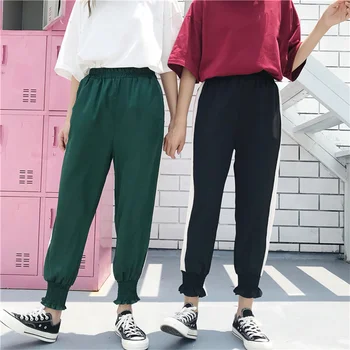 

High Waist Side Striped Women's Harem Pants Ruffle Black Joggers Sweatpant Female Autumn Winter Fashion Trousers for Women