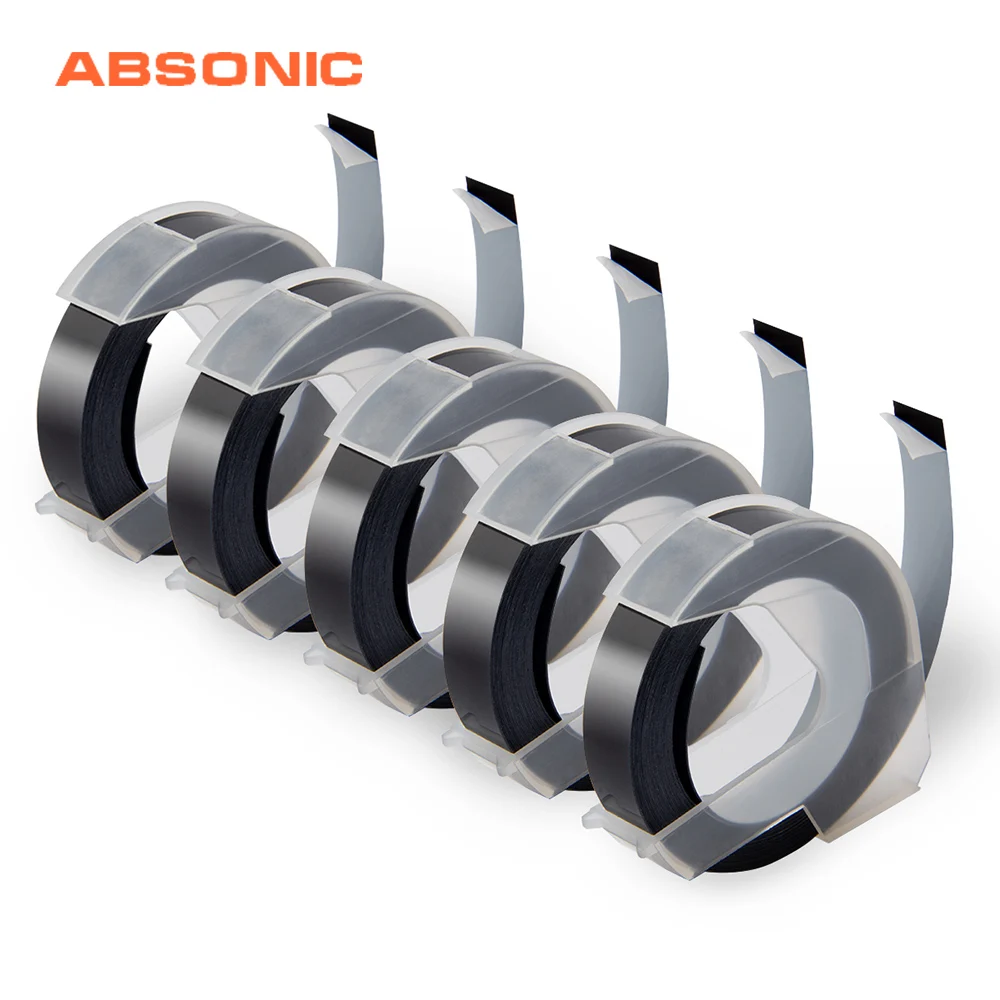 

Absonic 5PCS Dymo 3D Plastic Mixed Color Embossing Printer Tape for Embossing Label Maker DYMO 1011 1610 1595 15447 12965 9mm*3m