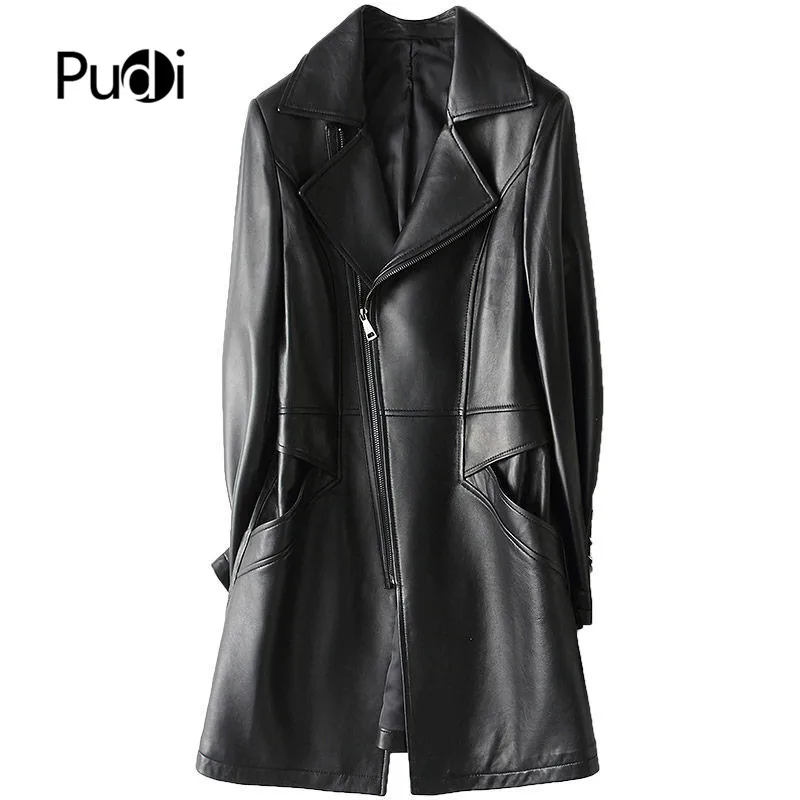 

PUDI 2020 New women dress style genuine sheep leather coat lady simple style Jacket fall/winter trench coat A68624