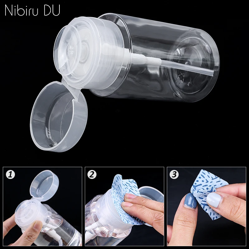 100/200ml Rhinestone Nail Polish Remover Bottle Push Down Empty Bath Manicure Lint-free Napkins Pump Storage Bottles Nails Tool nail polish remover