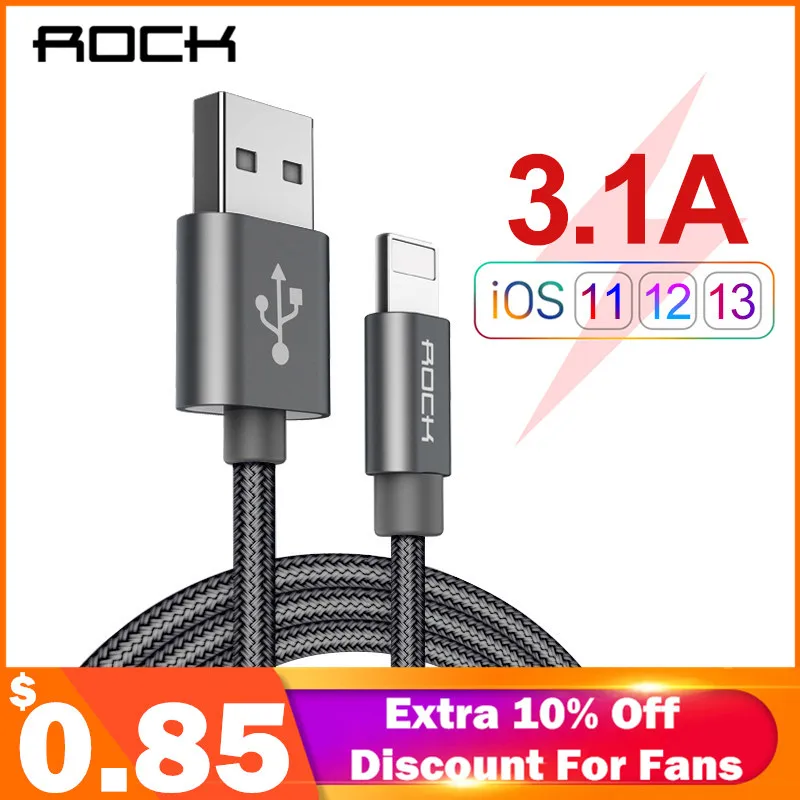 Зарядный USB кабель ROCK металлический с Lighting разъемом 3 1 А в нейлоновой оплетке для