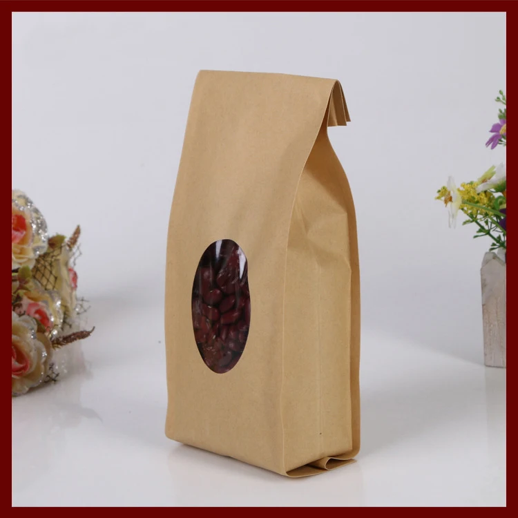 

10*28+6 30pcs brown self Opening kraft paper bags with window for gifts sweets and candy food tea jewelry retail package paper