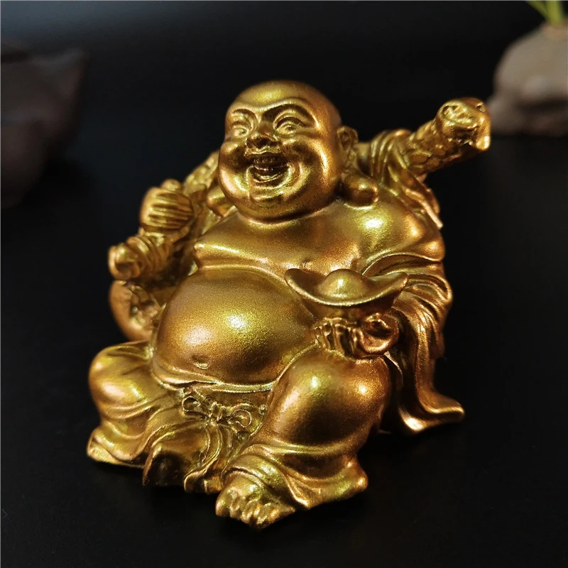 N\C Laughing Statua di Buddha cinese Feng Shui Lucky Money Maitreya Buddha Sculpture Figurine Home Garden Decoration Statua dorata 