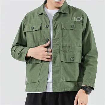 

Men Streetwear Multi-pocket Solid Loose Cargo Jackets Autumn Fashion Hip Hop Harajuku Style Cotton Casual Jacket Coats