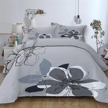 

Flower Duvet Cover Set Single Double Grey Flora Bed Linen Twin Queen King Size Bedding Set With Pillowcase Girl Boy Home Bedroom