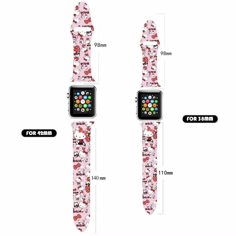 Силиконовый ремешок с 3D принтом Kitty для apple watch Series 4 3 2 1 iWatch 42 мм 38 40 44 Ремешки