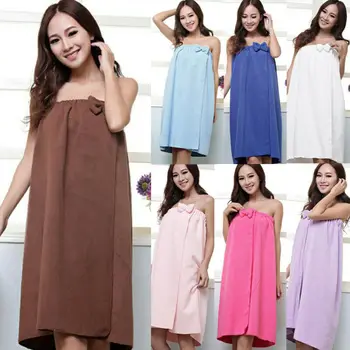 

Newly Women Fast Drying Bowknot Wearable Bath Towel Shower SPA Wrap Body Beach Bathroom Bathrobe Robe Soft Absorbent Microfiber
