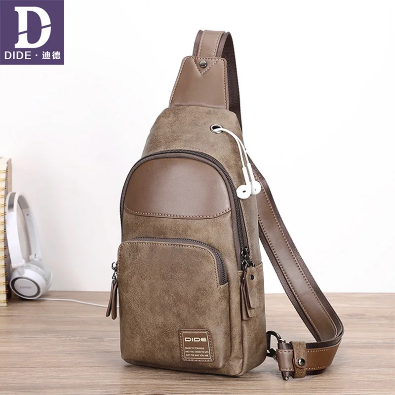 

DIDE Leather Crossbody Bags Casual Riding Sling Shoulder Messenger Bag Chest Day Back Pack For Men Casual