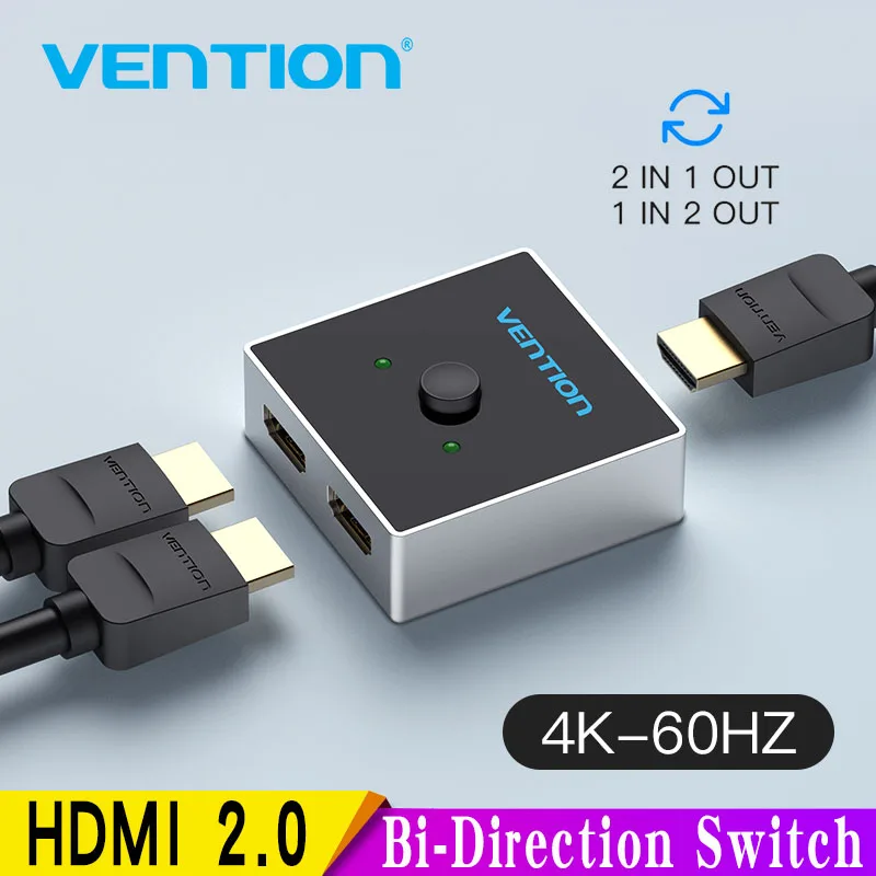 Vention HDMI коммутатора bi-направления 2,0 HDMI 4 K коммутатор 1x2/2x1 адаптер 2 в 1 out конвертер для PS4 Pro/4/3 TV Box HDMI сплиттер