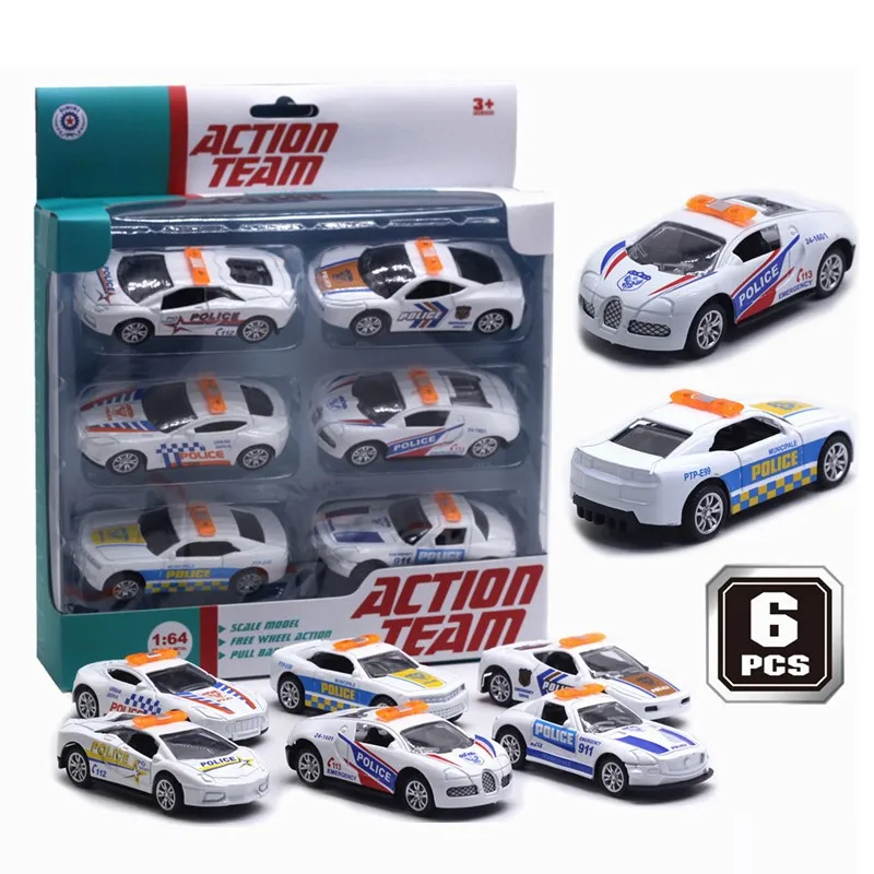 Diecast Scale1:64 Alloy Pull Back Oyuncak Araba Model Set Metal Simulation Police Sports Car Model Toys Vehicles For Children