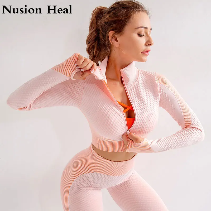 

Sexy Women Yoga Top Sports Shirts Solid Color High Elastic Gym Yoga Top Running Breathable Long Sleeve T-Shirts Gym Crop Top