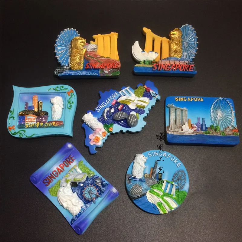 

World Tourist Memorial Collection Singapore Landscape Resin Embossed Refrigerator Magnetically Sticked Home Jewelry Gifts