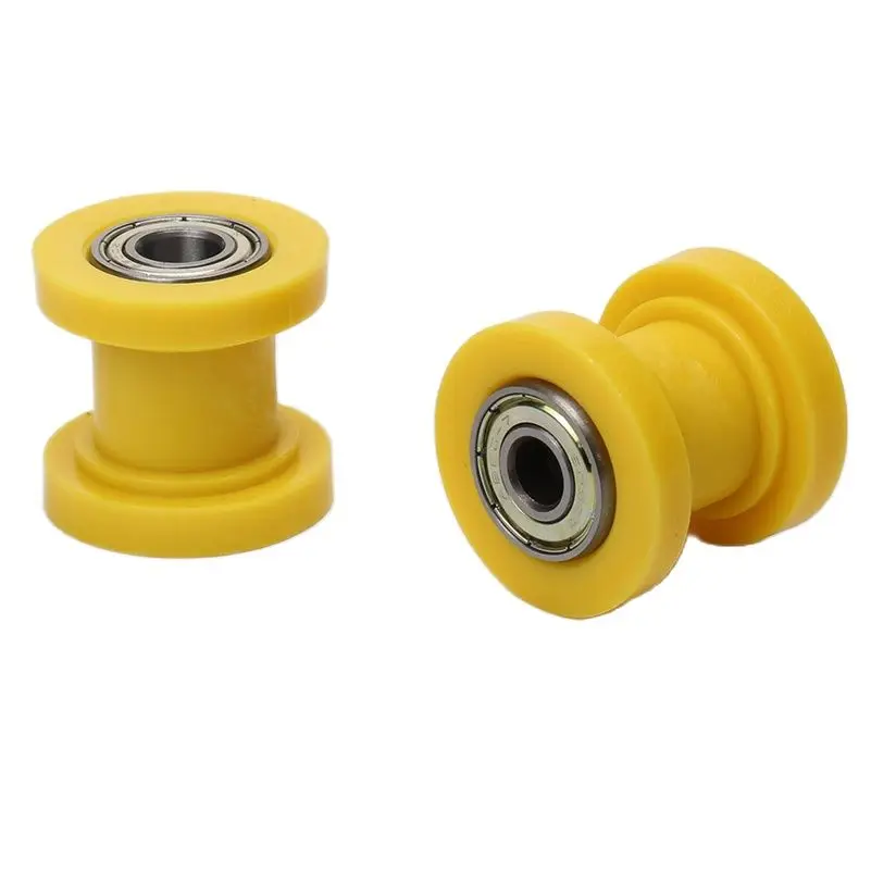 Yellow Concave Drive Chain Pulley Roller Slider Tensioner Wheel Guide