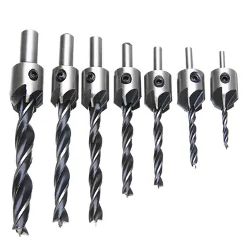 

7Pcs Wood 5 Flute Hss Countersink Drill Bit Set 3 4 5 6 7 8 10Mm Carpentry Tool Woodworking Drilling Tools