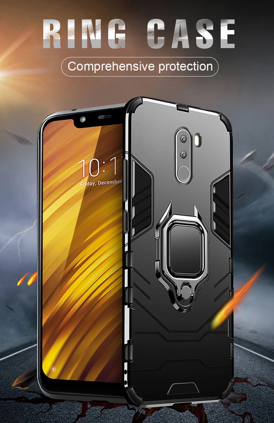 Роскошный бронированный чехол для Xiaomi Pocophone F1, чехол, ударопрочный PC+ TPU, задняя крышка для Xiaomi Poco F1, чехол, магнитный держатель, кольцевой кронштейн