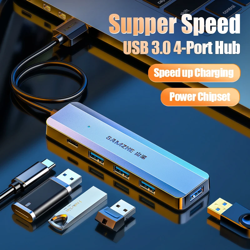 SAMZHE ultra-ince 5-port USB 3.0 HUB yüksek hızlı USB Hub için çoklu cihaz bilgisayar dizüstü masaüstü bilgisayar adaptörü