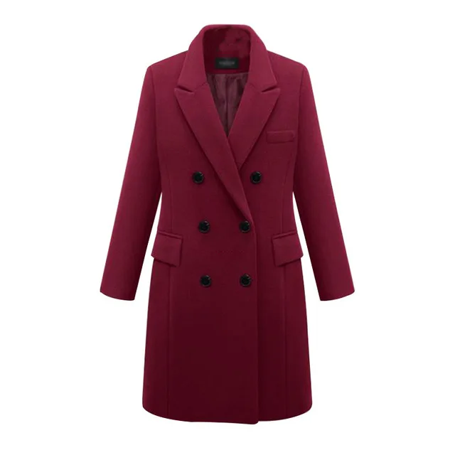 Осень-зима, элегантное шерстяное пальто, Женский блейзер, длинное пальто, приталенная куртка, модное двубортное пальто с отложным воротником