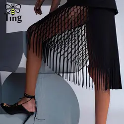 Tingfly дизайнерская юбка с вырезами и кисточками, женские винтажные Сексуальные вечерние юбки с вырезами, повседневные черные юбки, модные