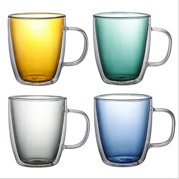 

400ml Colorful Double Wall Tea Coffee Cup Glass Mug Heat-resistant Handmade Beer Mugs Whiskey Glass Cup Water Bottle Drinkware