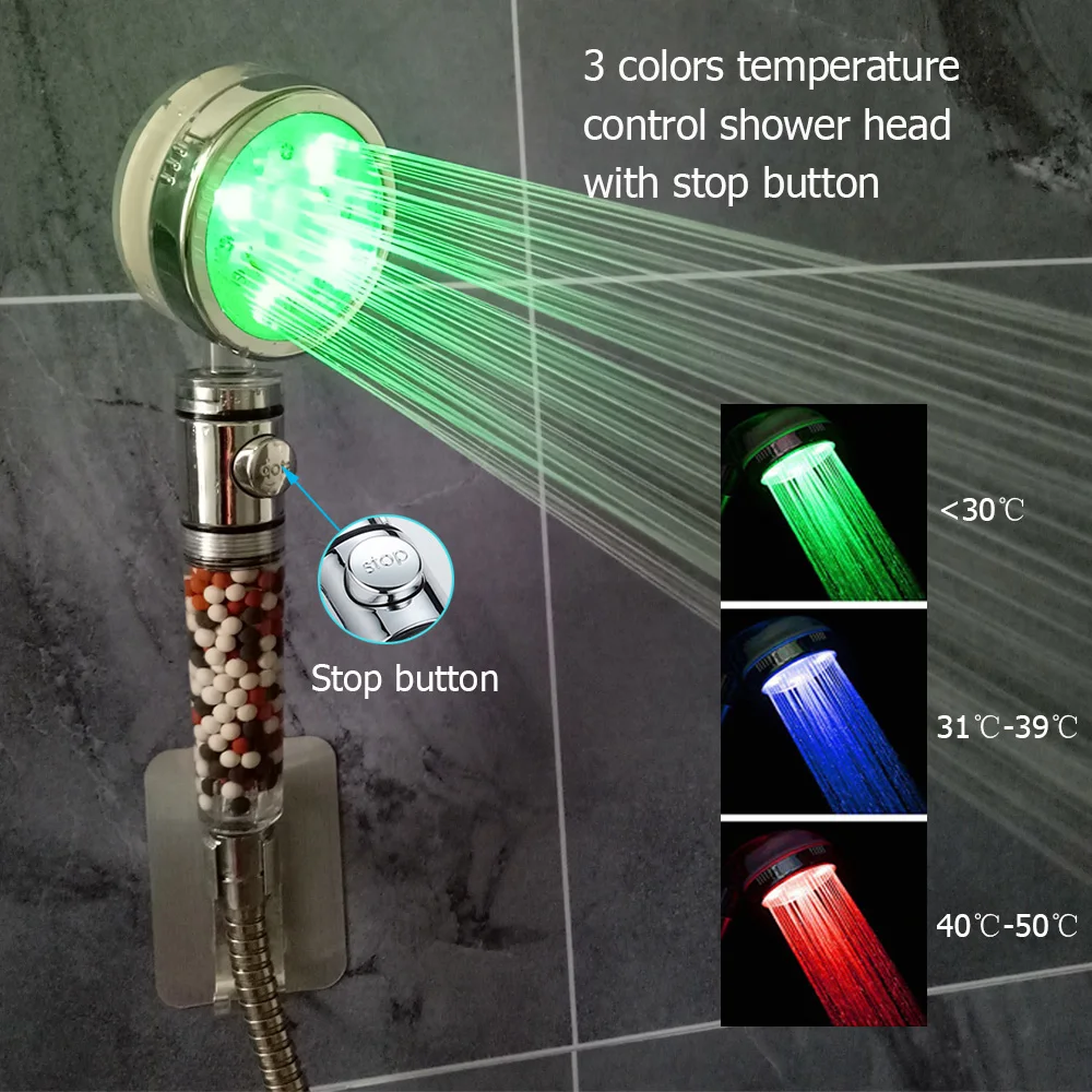 zloog banheiro mudando cor led chuveiro cabeça sensor de temperatura handheld mineral anion spa filtro alta pressão cabeça chuveiro