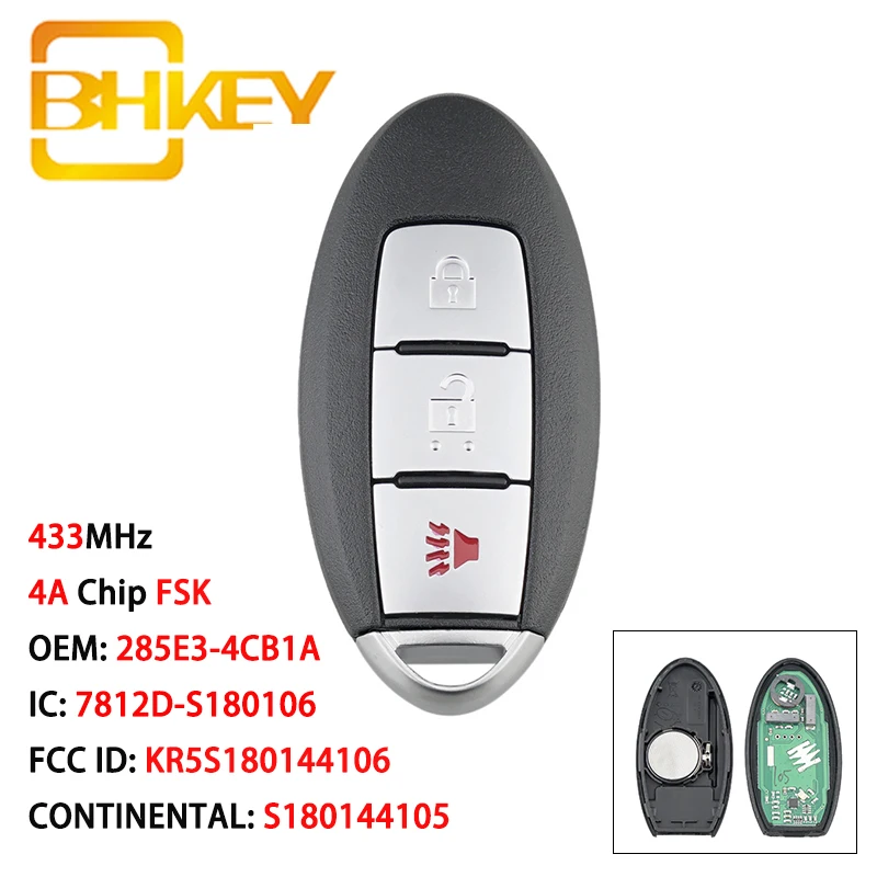 

BHKEY KR5S180144106 Car Remote Key for Nissan Rogue US X-Trail South Asia 433MHz for Nissan Key 4A Chip FSK