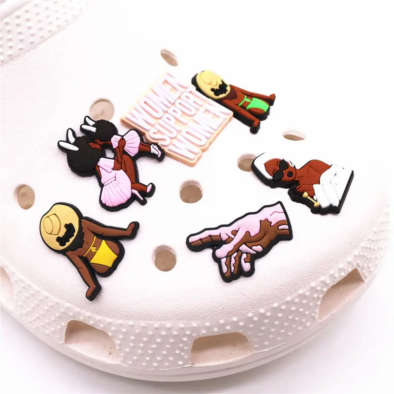 1pcs Black Couple Shoe Charms Tears Anti Croc JIBZ Accessories Designer Black Girls Rule Clog Shoes Buckle Soft PVC BLM Charm