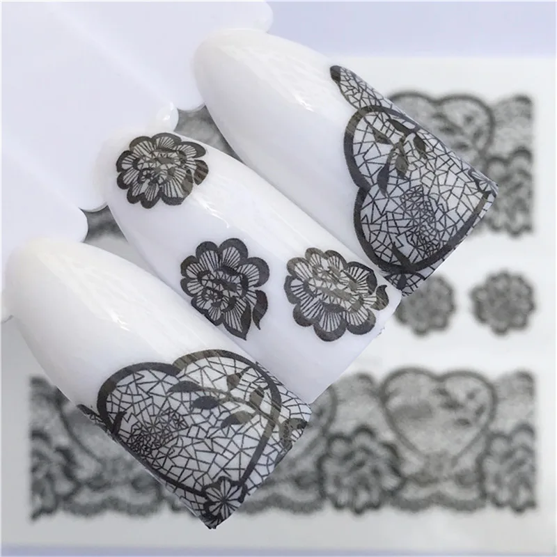 Black Sexy Lace Nail Art Water Transfer Nail Tips Decal Temporarily Tattoo Watermark Sticker Decor Tool 1 Sheet